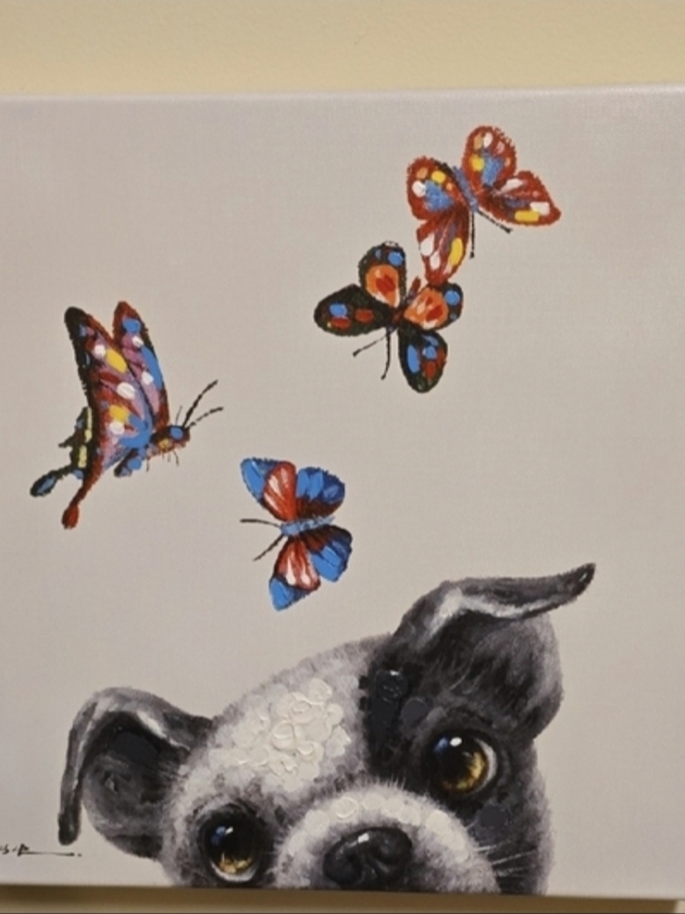 2PC Cute Kitten & Puppy Canvas Wall Art with Colorful Butterflies Includes BOTH